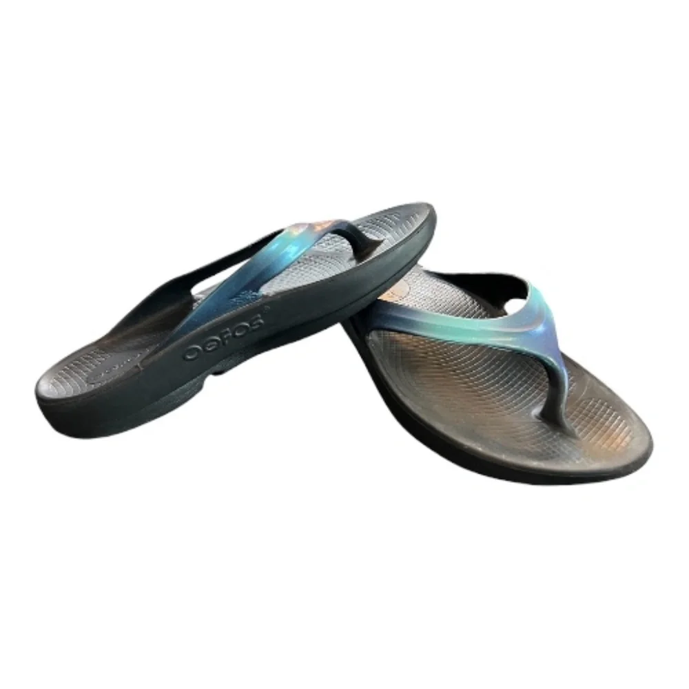 EUC OOFOS Oolala Luxe recovery flip flops Atlantis blue | size 10 - Picture 6 of 7